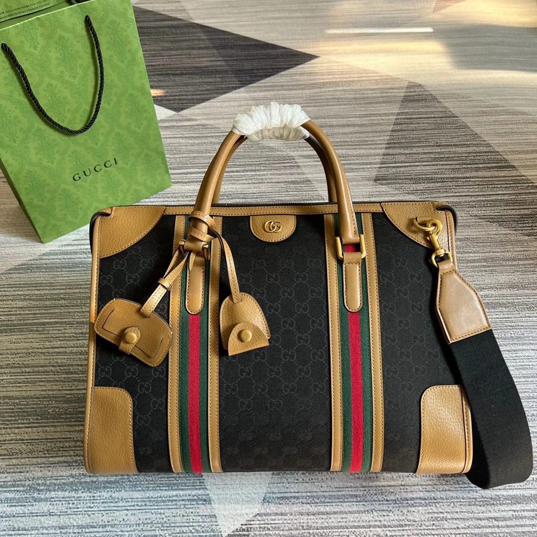 Large Bauletto Top Handle Bag With Double G White/Brown / - Image 11