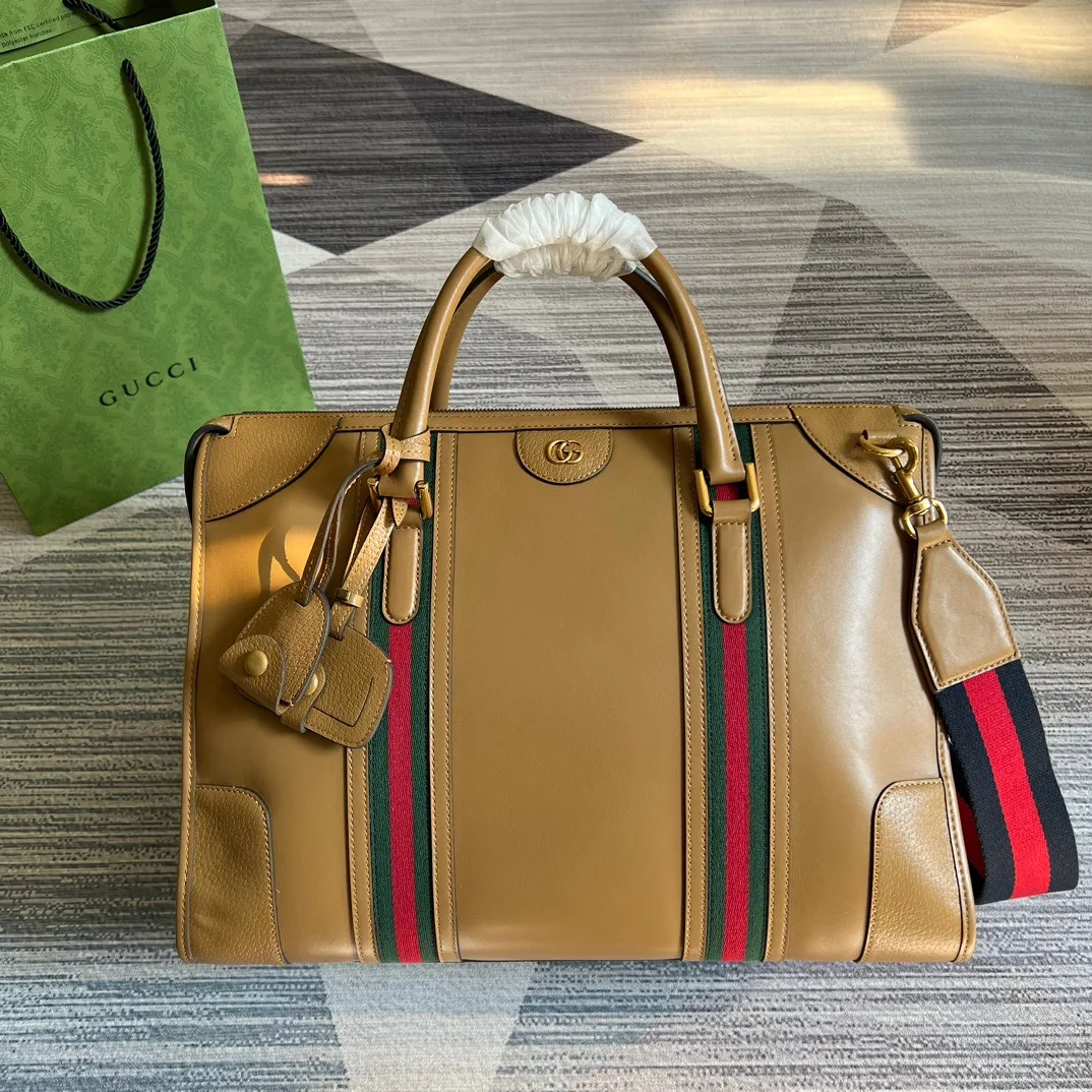 Large Bauletto Top Handle Bag With Double G Grey/Brown / - Image 11