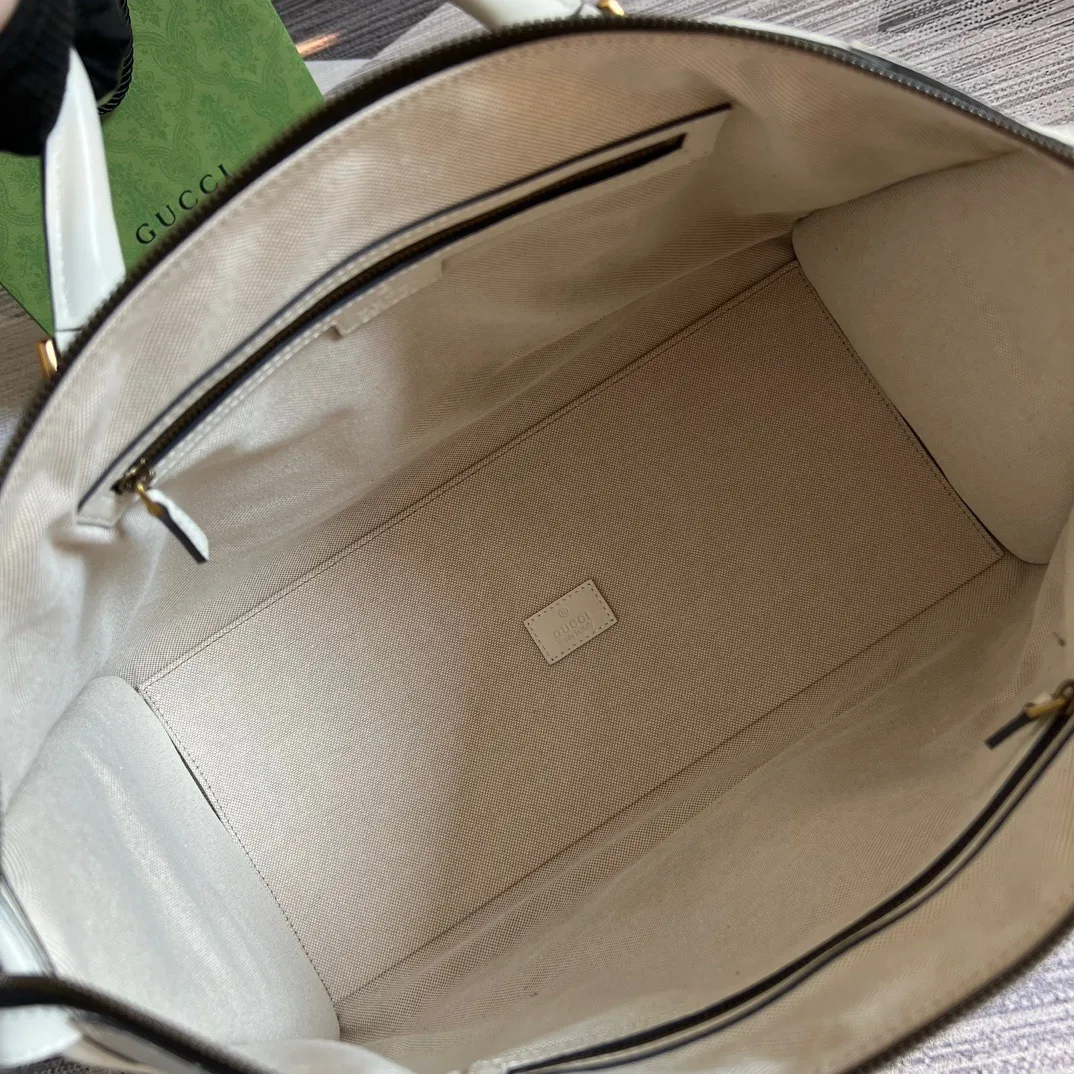 Large Bauletto Top Handle Bag With Double G White/Grey / - Image 3