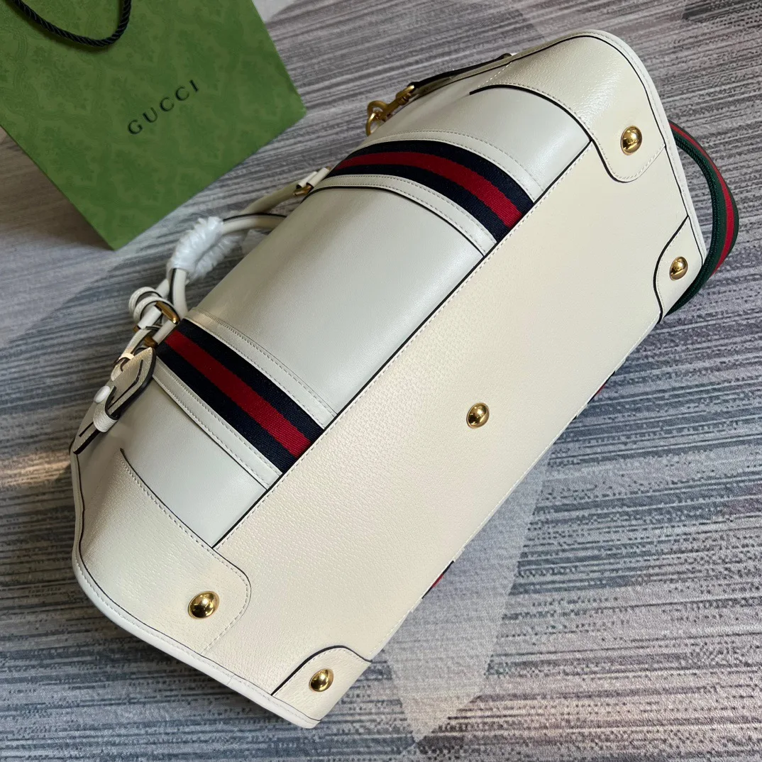 Large Bauletto Top Handle Bag With Double G White/Brown / - Image 4