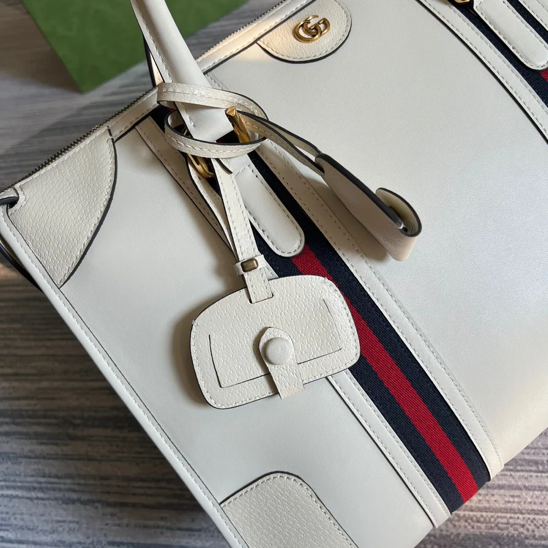Large Bauletto Top Handle Bag With Double G White/Brown / - Image 5