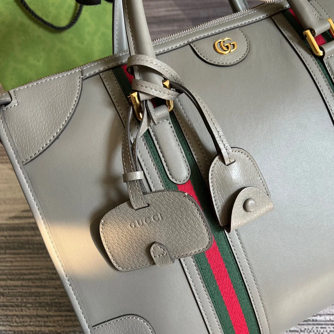 Large Bauletto Top Handle Bag With Double G Grey/Brown / - Image 5
