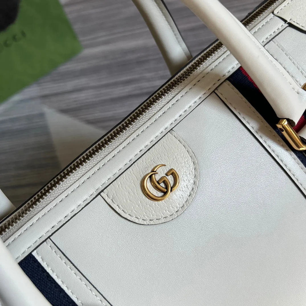 Large Bauletto Top Handle Bag With Double G White/Brown / - Image 6
