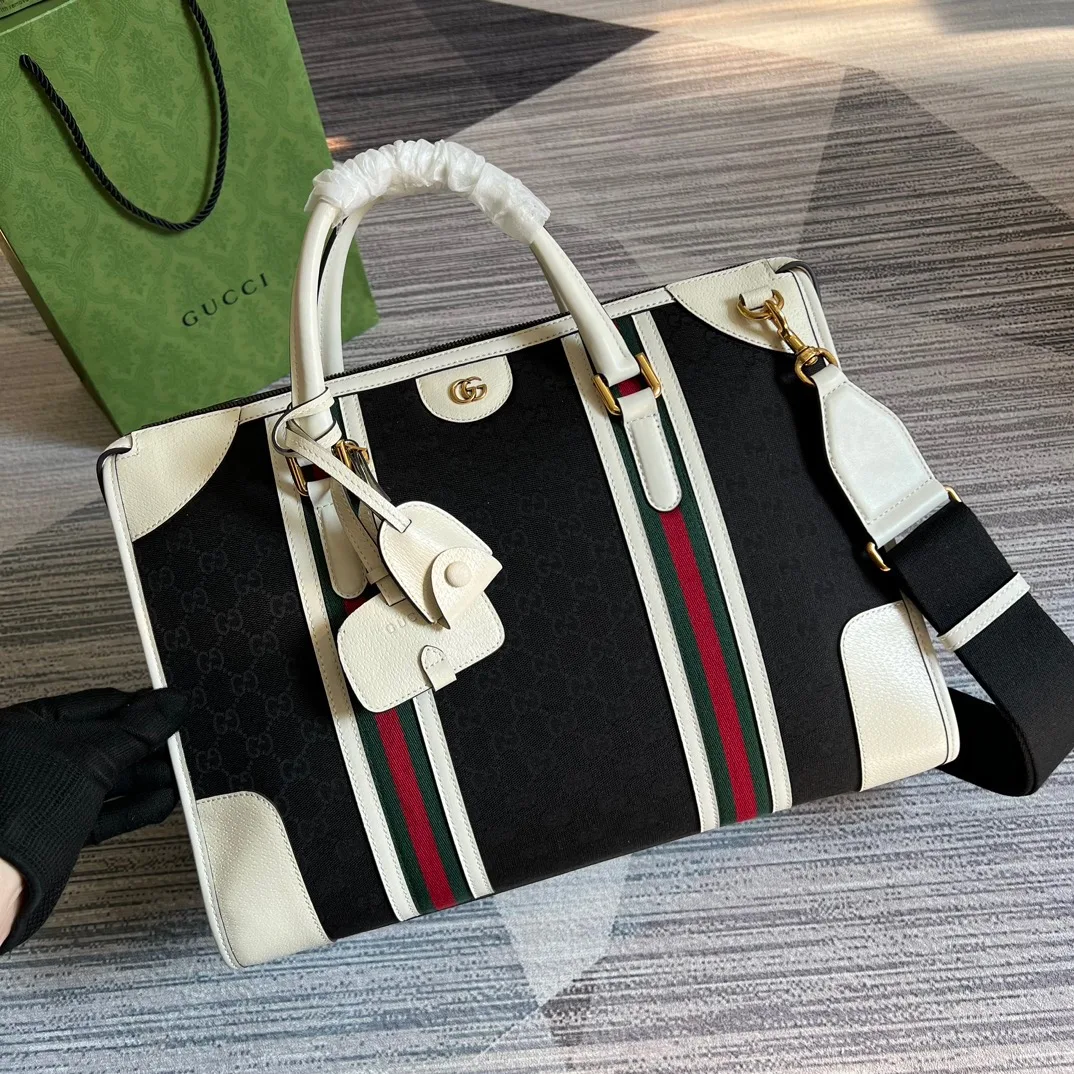 Large Bauletto Top Handle Bag With Double G White/Grey / - Image 7
