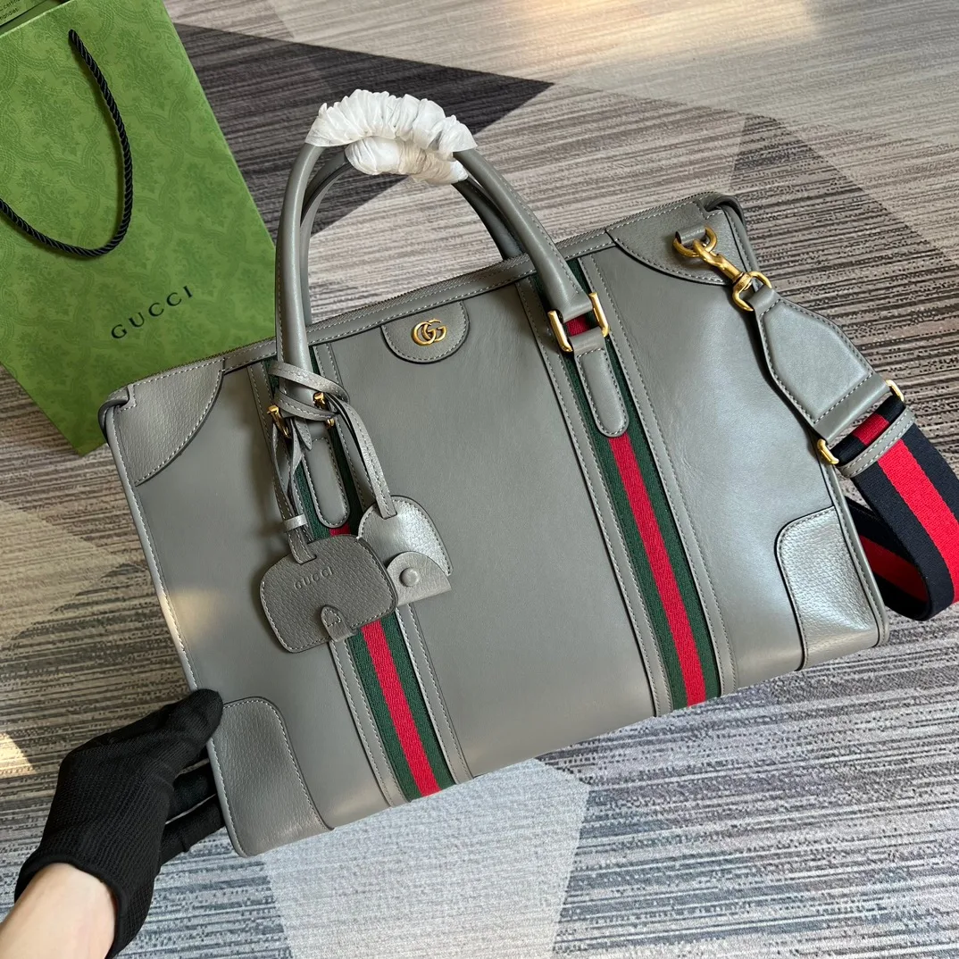 Large Bauletto Top Handle Bag With Double G Grey/Brown / - Image 7