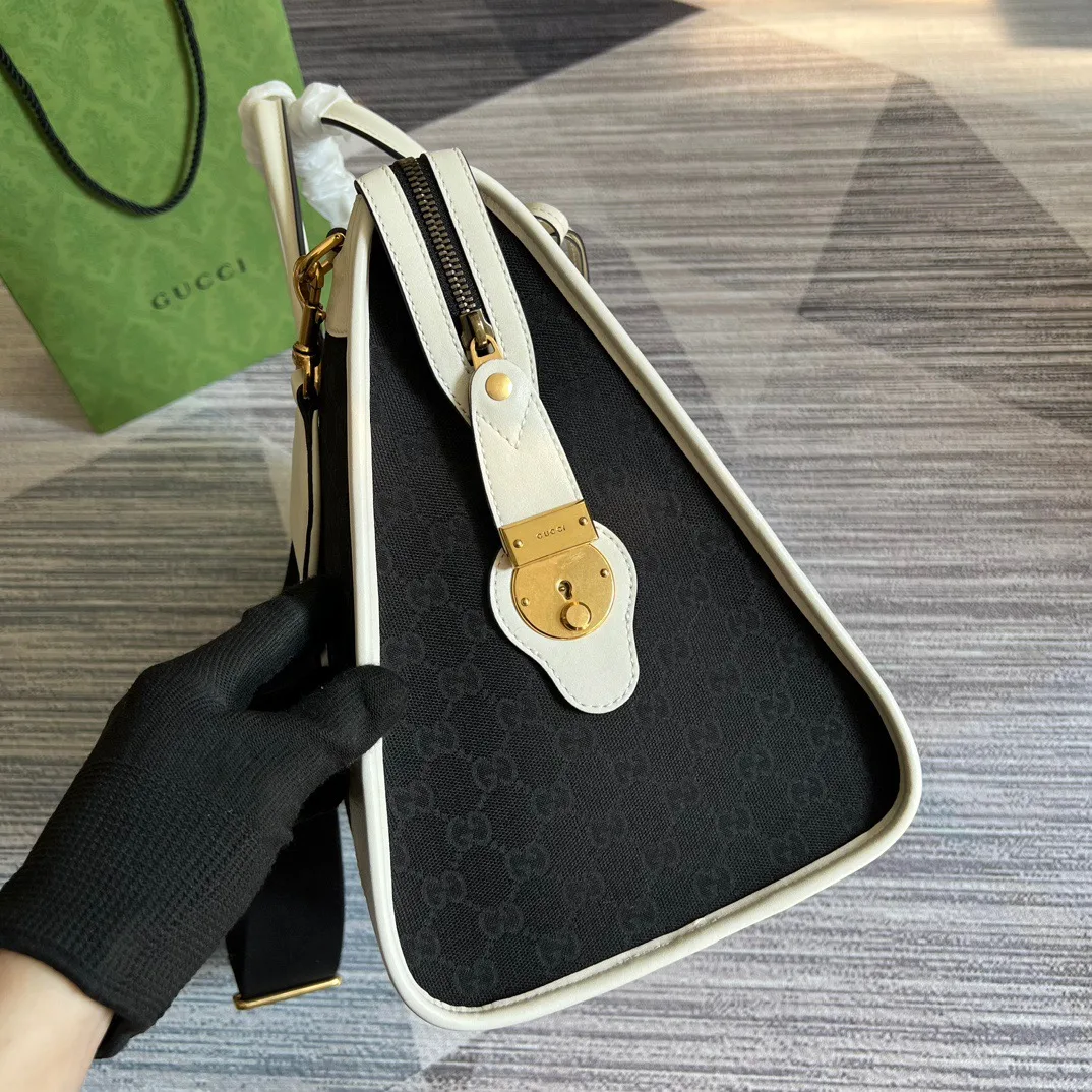 Large Bauletto Top Handle Bag With Double G White/Grey / - Image 8