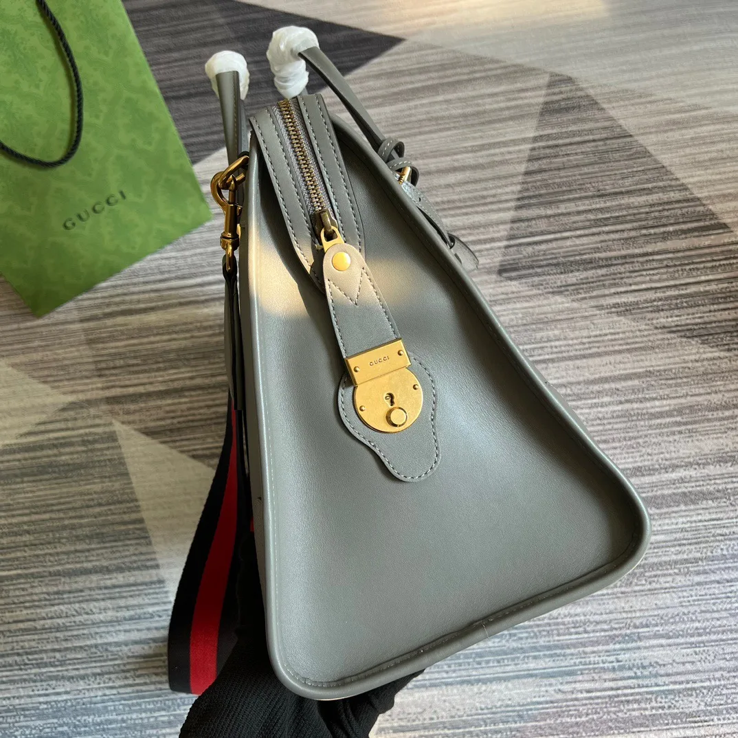 Large Bauletto Top Handle Bag With Double G Grey/Brown / - Image 8