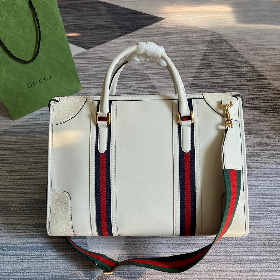 Large Bauletto Top Handle Bag With Double G White/Brown / - Image 9