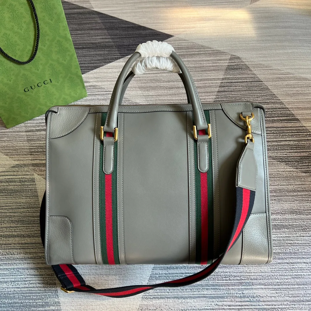 Large Bauletto Top Handle Bag With Double G Grey/Brown / - Image 9