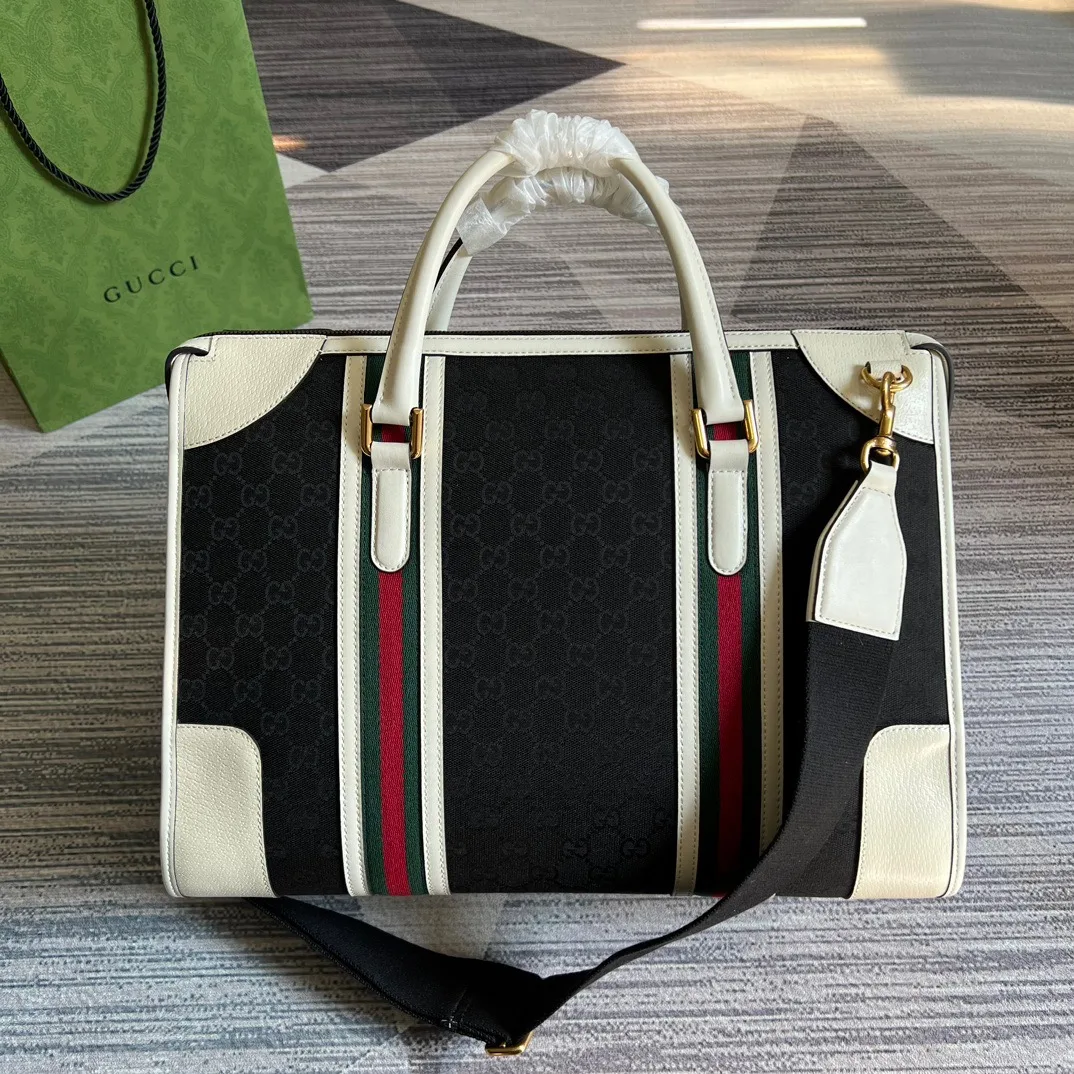 Large Bauletto Top Handle Bag With Double G White/Grey / - Image 9