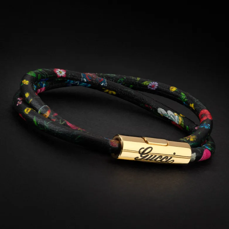 Gucci Leather Double Bracelet With Gucci Script Black Tubular - Image 3