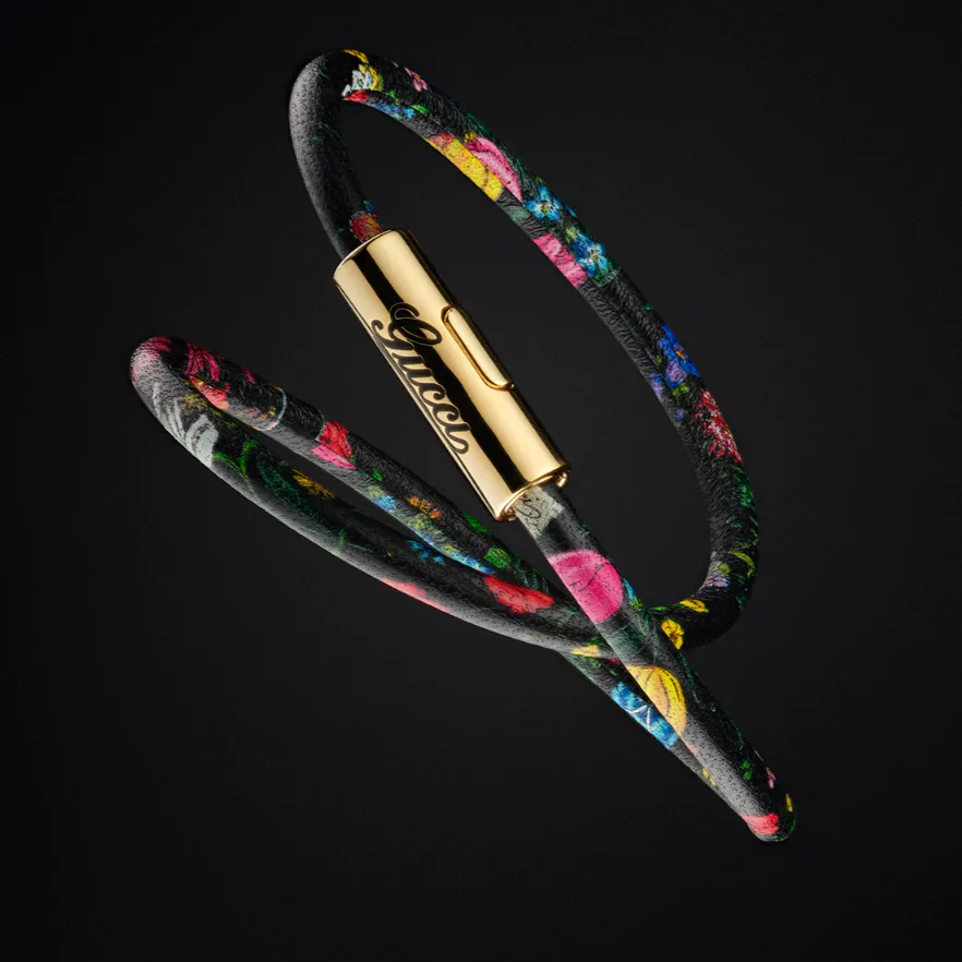 Gucci Leather Double Bracelet With Gucci Script Black Tubular - Image 4