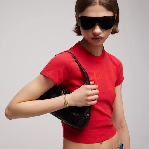 Alternative view of Gucci Leather Double Bracelet With Gucci Script White Tubular