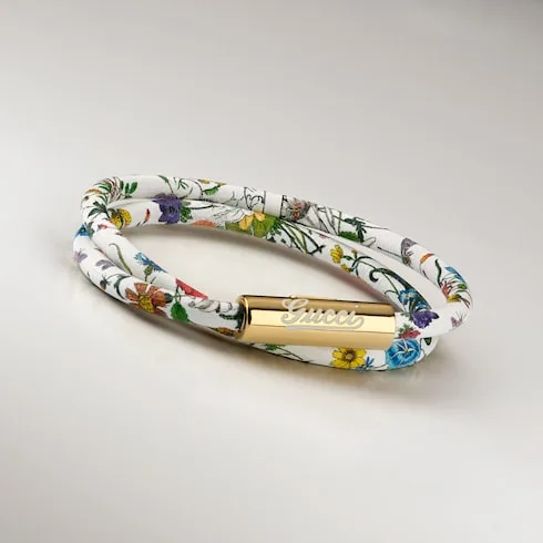 Gucci Leather Double Bracelet With Gucci Script White Tubular - Image 4