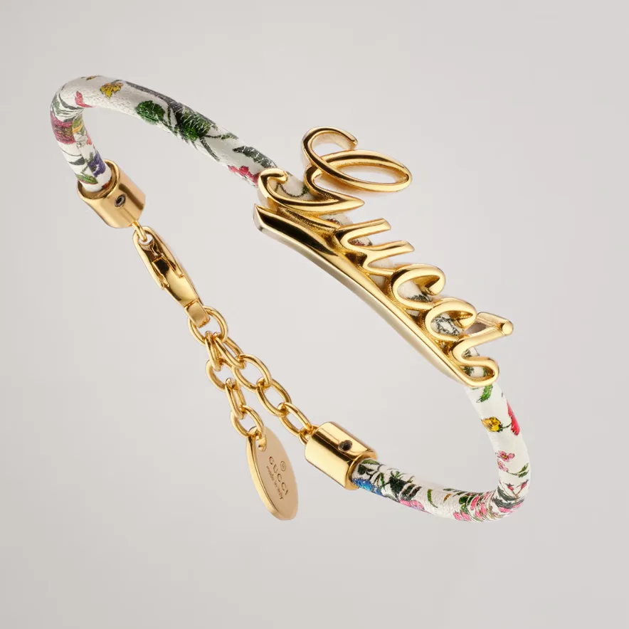 Gucci Leather Double Bracelet With Gucci Script White Tubular - Image 3