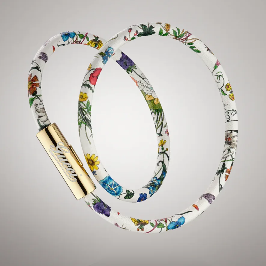 Gucci Leather Double Bracelet With Gucci Script White Tubular - Image 5