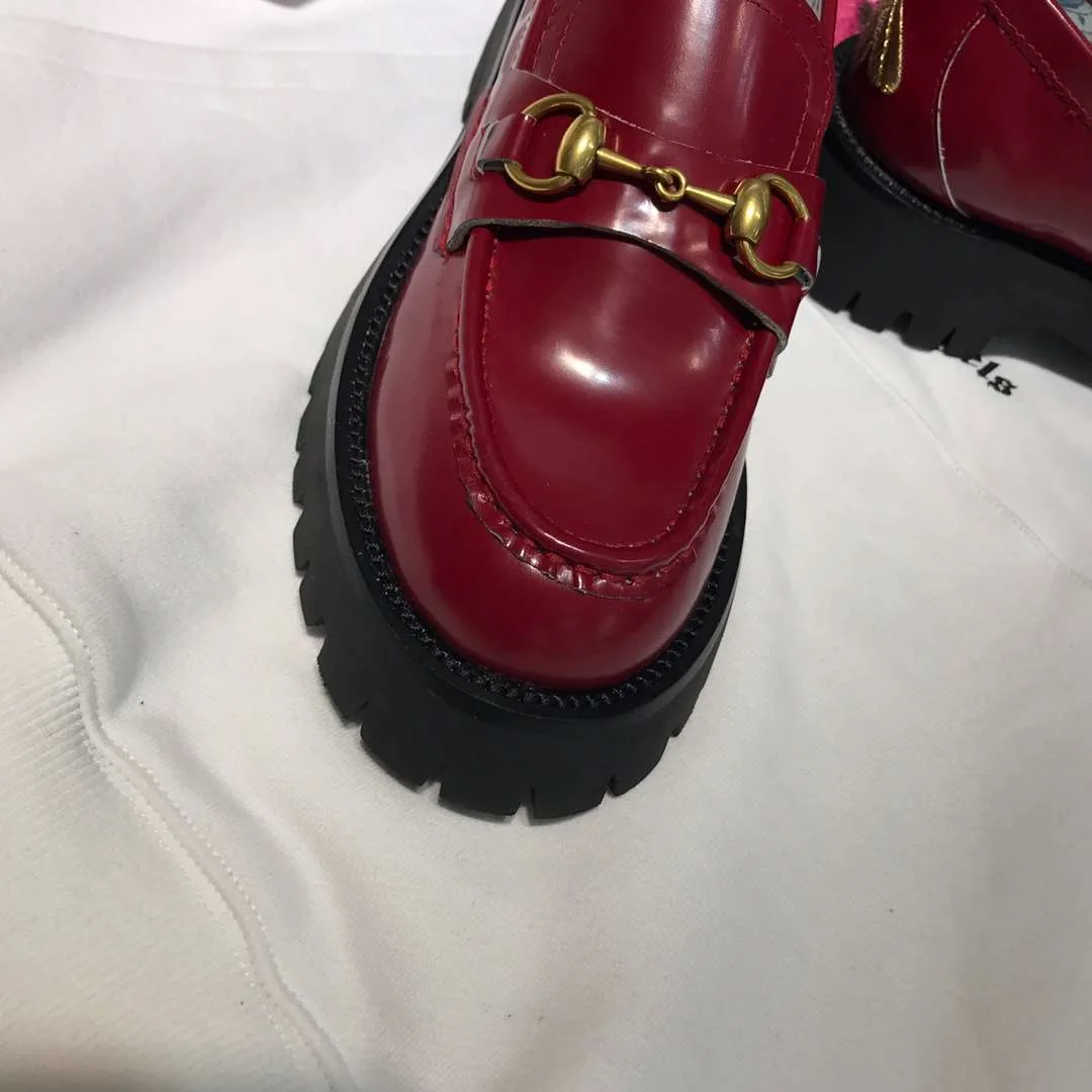 Alternative view of Gucci Lug Sole Horsebit Accent Loafers Red