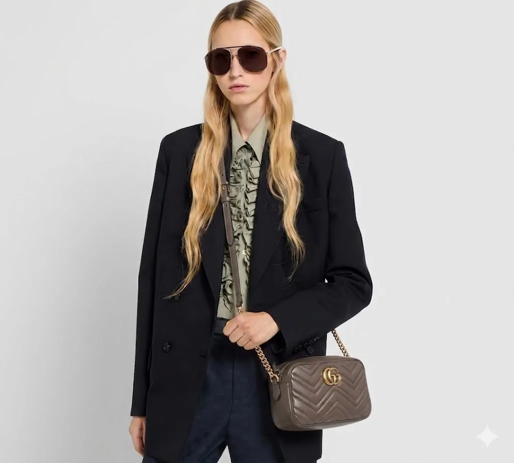 Alternative view of Gucci Marmont Camera Small Shoulder Bag / Dark Taupe Gold Hardware