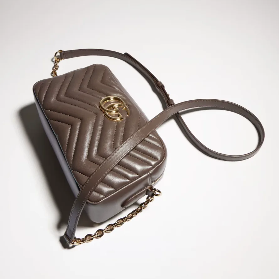 Gucci Marmont Camera Small Shoulder Bag / Dark Taupe Gold Hardware - Image 5