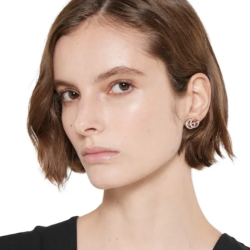 Alternative view of Gucci Marmont Crystal Earrings Antique Gold Hardware