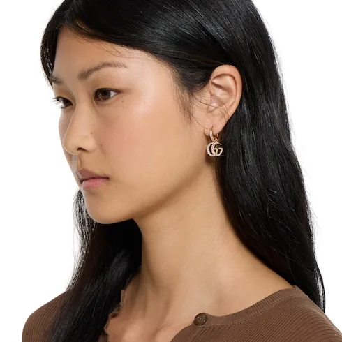 Alternative view of Gucci Marmont Crystal Earrings Gold Hardware