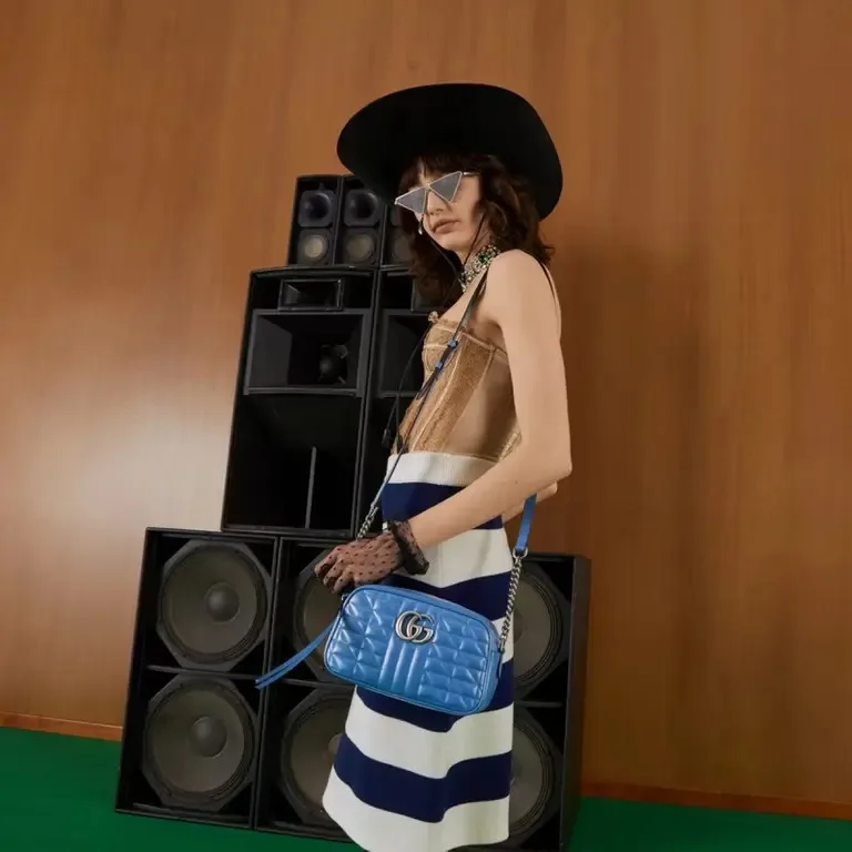 Alternative view of Gucci Marmont Matelasse Shoulder Bag / Blue Palladium Hardware