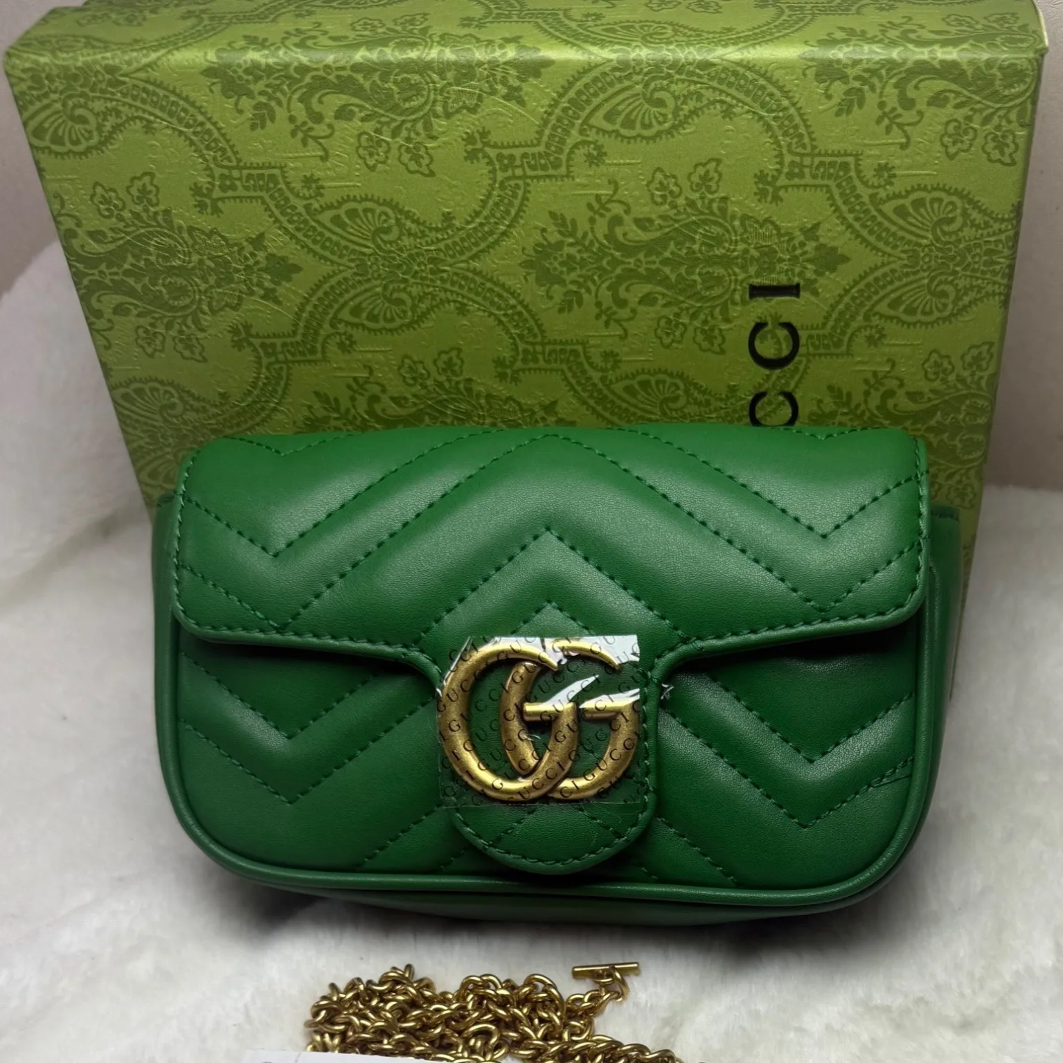 Alternative view of Gucci Marmont Matelassé Super Mini Bag Green Matelassé Chevron /
