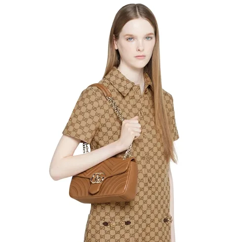 Alternative view of Gucci Marmont Medium Shoulder Bag / Brown Light Gold Hardware