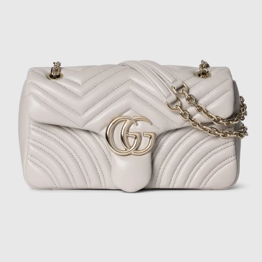 Gucci Marmont Medium Shoulder Bag / Light Grey Light Gold Hardware - Image 5