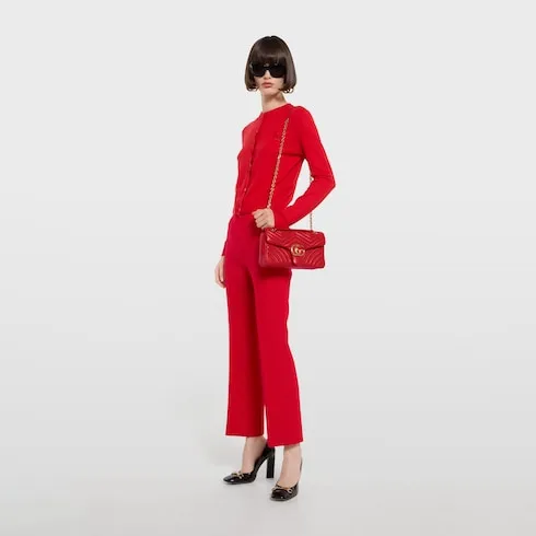 Gucci Marmont Medium Shoulder Bag / Bright Red Gold Hardware - Image 4