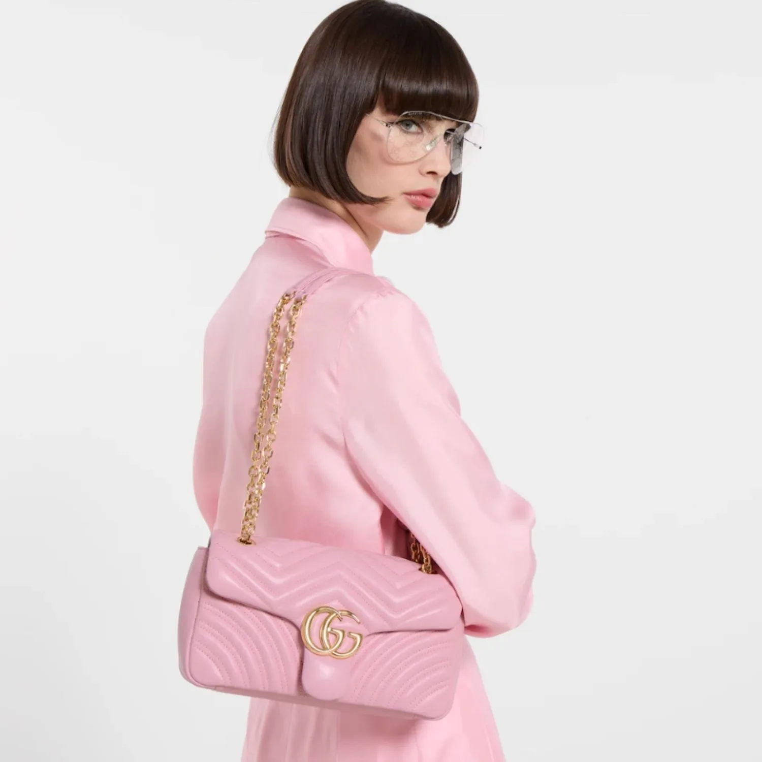Alternative view of Gucci Marmont Medium Shoulder Bag / Light Pink Gold Hardware
