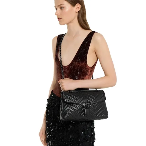 Gucci Marmont Medium Shoulder Bag / Black Tonal Enameled Hardware - Image 4