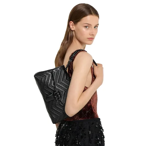 Alternative view of Gucci Marmont Medium Shoulder Bag / Black Tonal Enameled Hardware