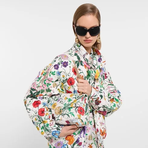 Gucci Marmont Medium Shoulder Bag / White/ Multicolor Flora Gold Hardware - Image 2