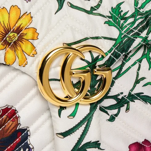 Gucci Marmont Medium Shoulder Bag / White/ Multicolor Flora Gold Hardware - Image 9
