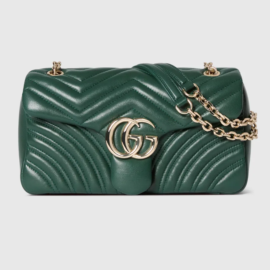 Gucci Marmont Medium Shoulder Bag / Green Light Gold Hardware - Image 5
