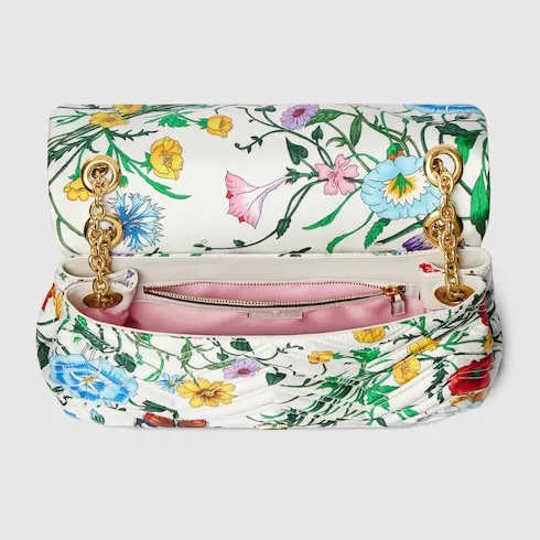 Gucci Marmont Medium Shoulder Bag / White/ Multicolor Flora Gold Hardware - Image 8