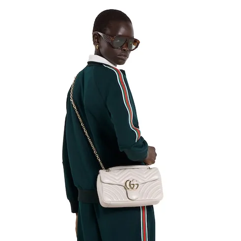 Alternative view of Gucci Marmont Medium Shoulder Bag / Light Grey Light Gold Hardware