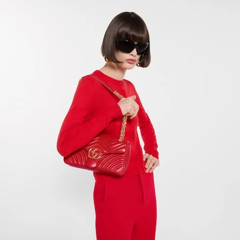 Gucci Marmont Medium Shoulder Bag / Bright Red Gold Hardware - Image 3