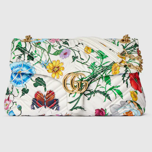 Gucci Marmont Medium Shoulder Bag / White/ Multicolor Flora Gold Hardware - Image 5