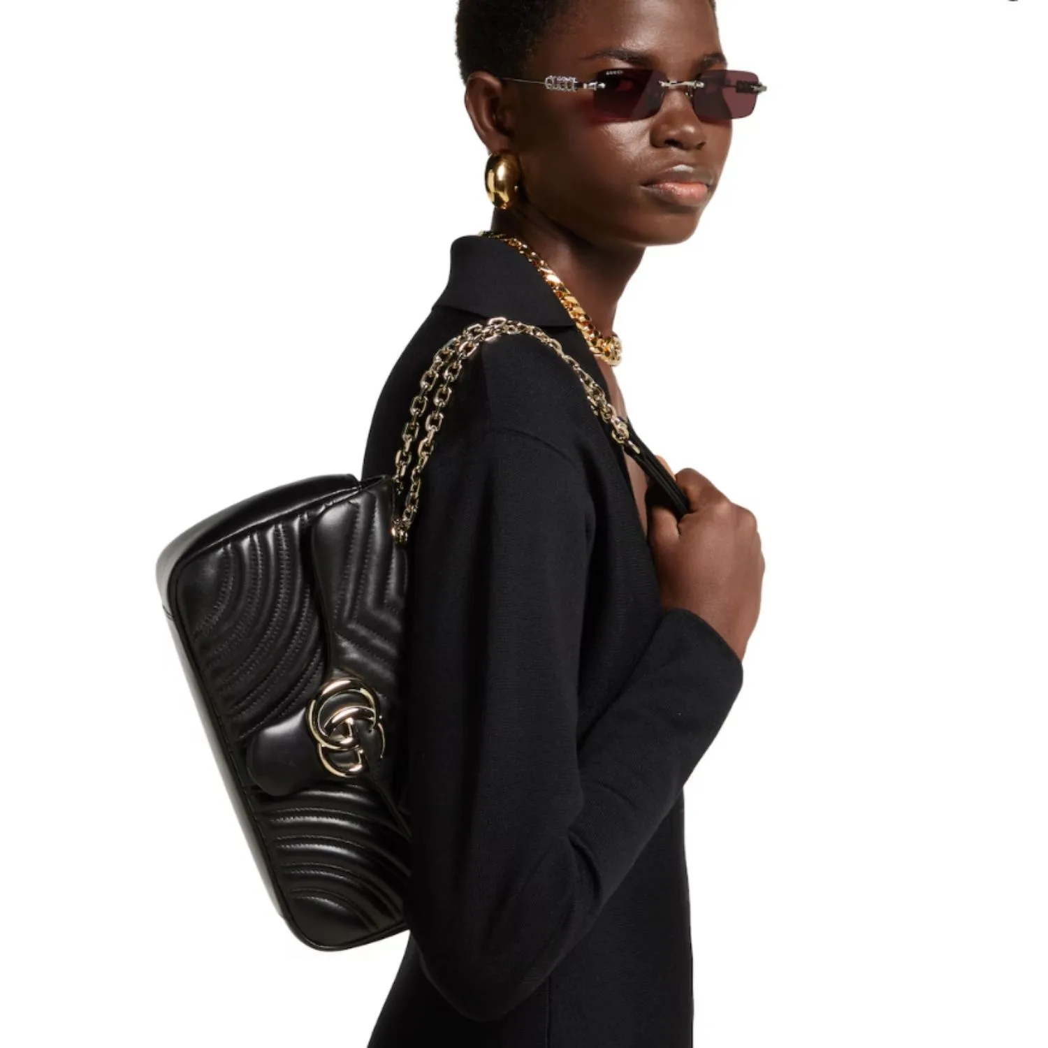 Alternative view of Gucci Marmont Medium Shoulder Bag / Black Gold Hardware