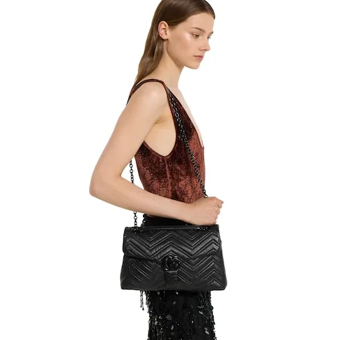 Gucci Marmont Medium Shoulder Bag / Black Tonal Enameled Hardware - Image 3