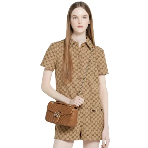 Gucci Marmont Medium Shoulder Bag / Brown Light Gold Hardware - Image 3