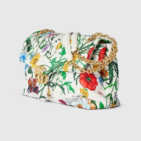 Gucci Marmont Medium Shoulder Bag / White/ Multicolor Flora Gold Hardware - Image 7