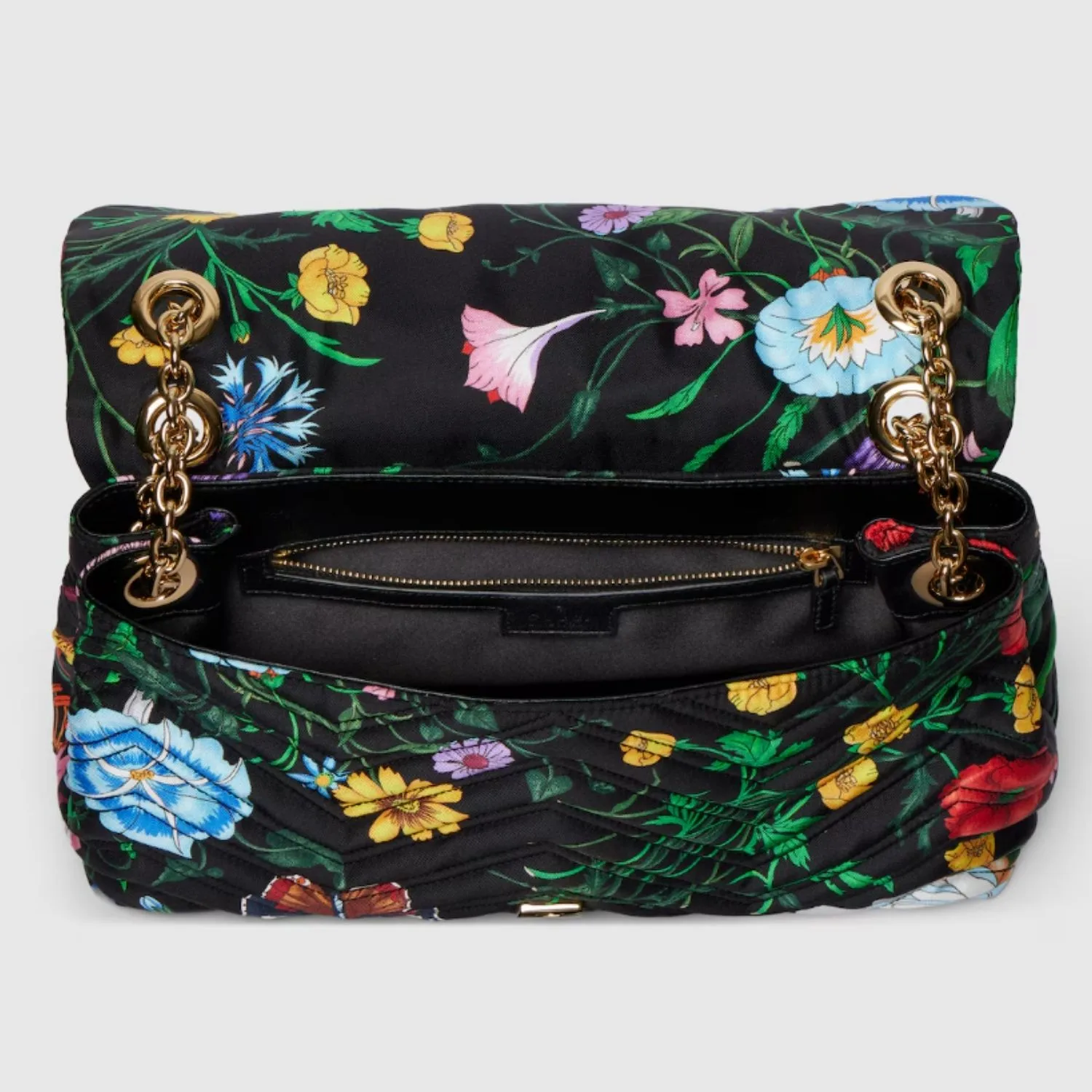 Gucci Marmont Medium Shoulder Bag / Black And Multicolor Flora Gold Hardware - Image 6