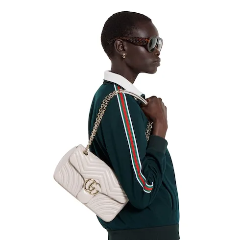 Gucci Marmont Medium Shoulder Bag / Light Grey Light Gold Hardware - Image 3