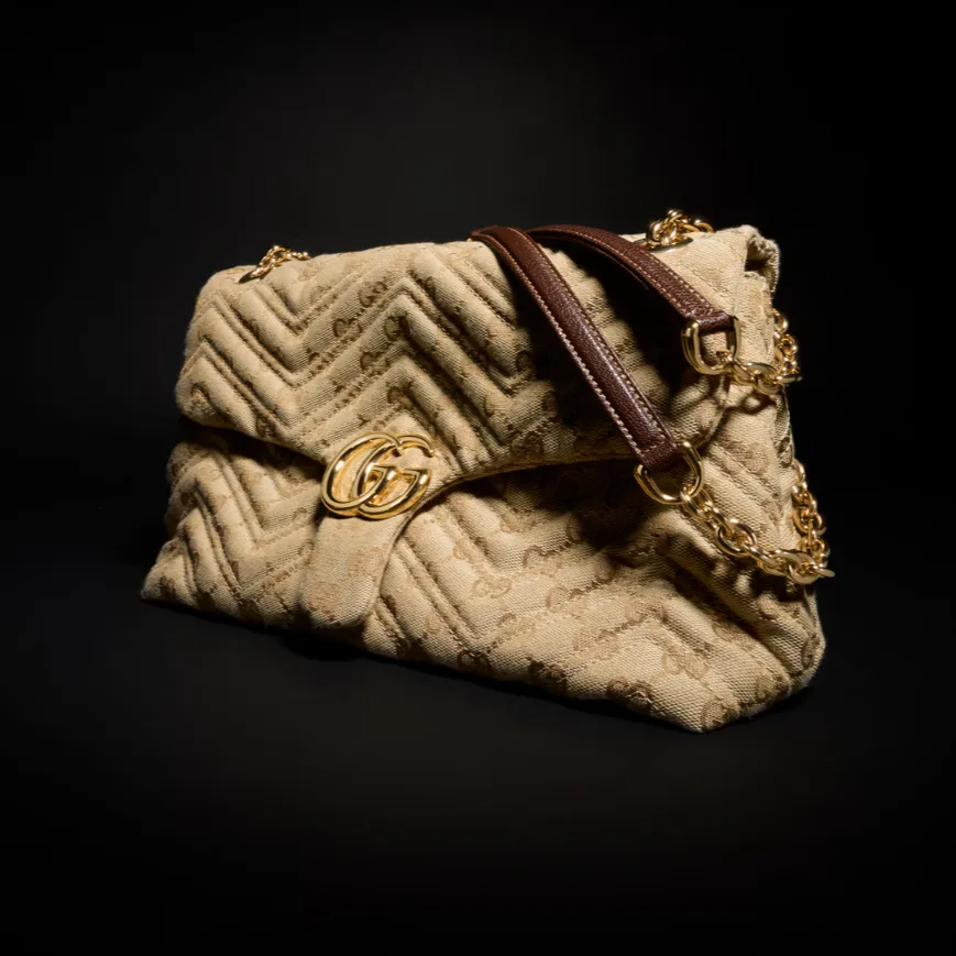 Gucci Marmont Medium Shoulder Bag / Sand/ Dark Brown Gold Hardware - Image 5