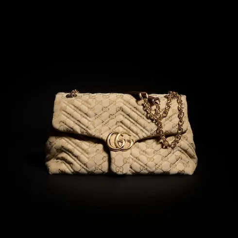 Gucci Marmont Medium Shoulder Bag / Sand/ Dark Brown Gold Hardware - Image 4
