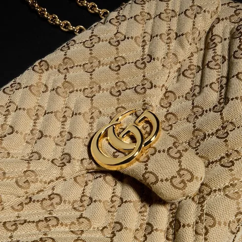 Gucci Marmont Medium Shoulder Bag / Sand/ Dark Brown Gold Hardware - Image 9
