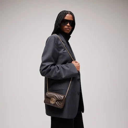 Alternative view of Gucci Marmont Mini Shoulder Bag / Dark Taupe Gold Hardware